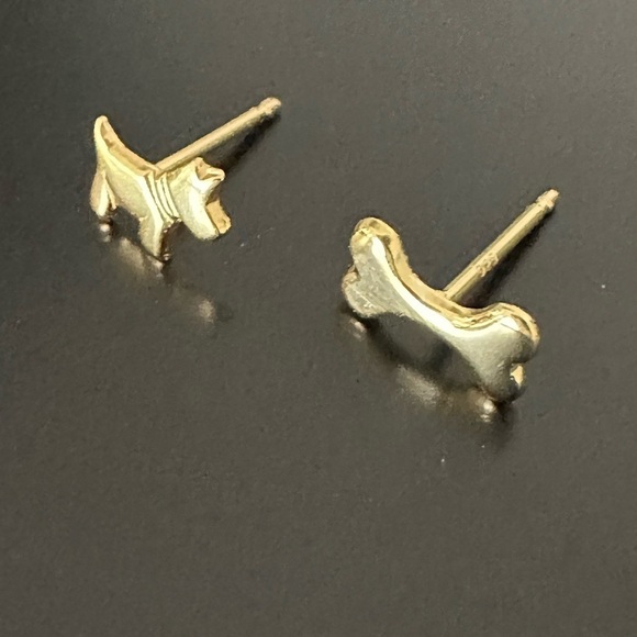 14k Gold Dog and Bone Mismatched Tiny Stud Earrings - Picture 11 of 12